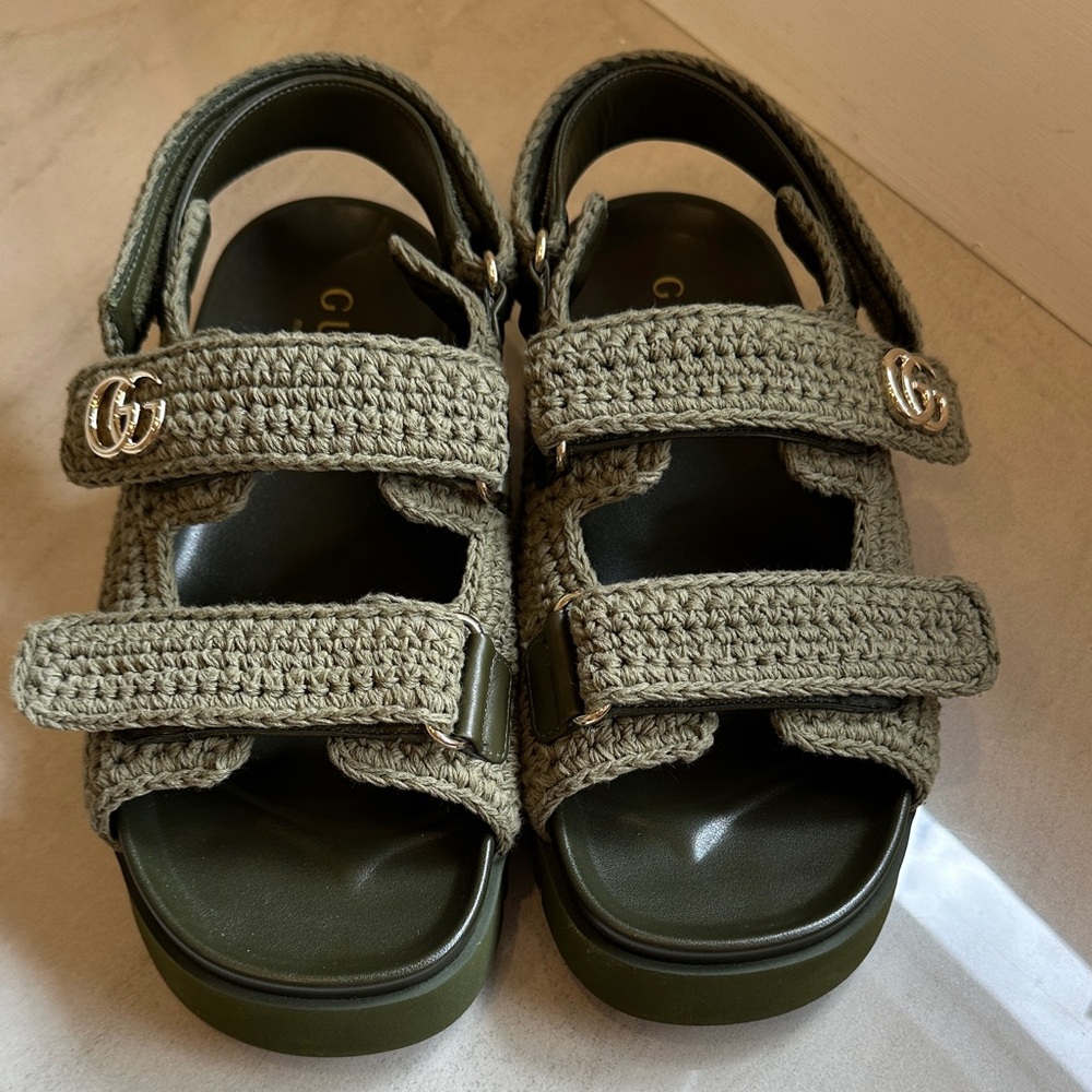 Gucci Olive Crochet Women's Sandals